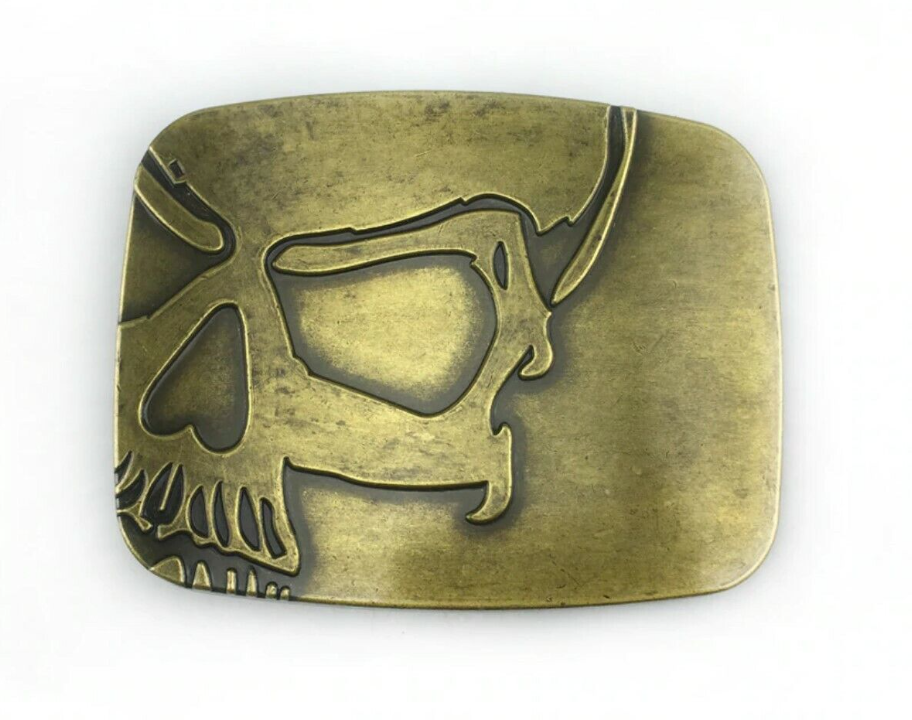 Gürtelschnalle Buckle für Gürtel bis 4 cm Metall Skull Biker Totenkopf messing