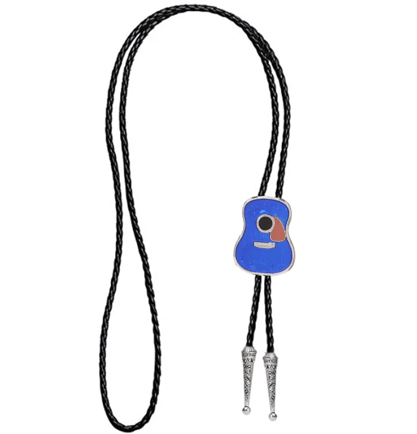 Western Bolo Tie „Blue Guitar“ – Krawatte Texas Rodeo Indianer Style