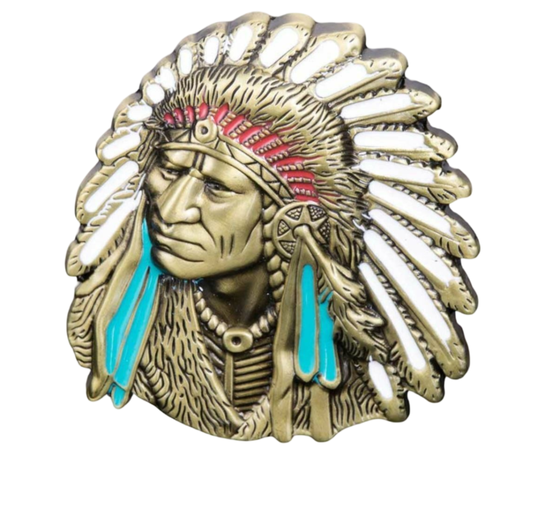 Gürtelschnalle Indianer gold/farbig für Gürtel bis 4 cm Breite