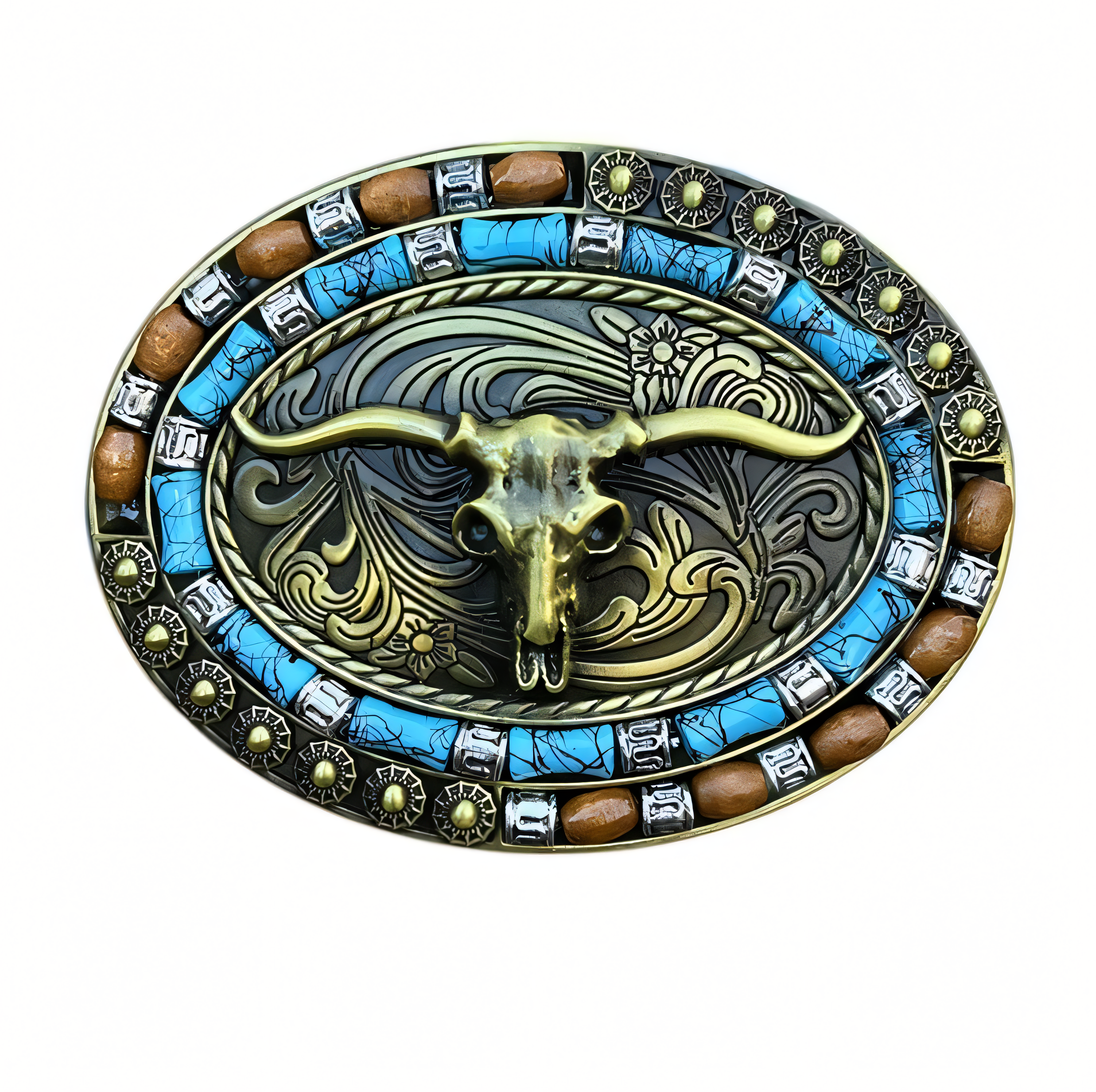 Gürtelschnalle für Gürtel bis 4 cm Metall Büffel Longhorn Cowboy Indianer