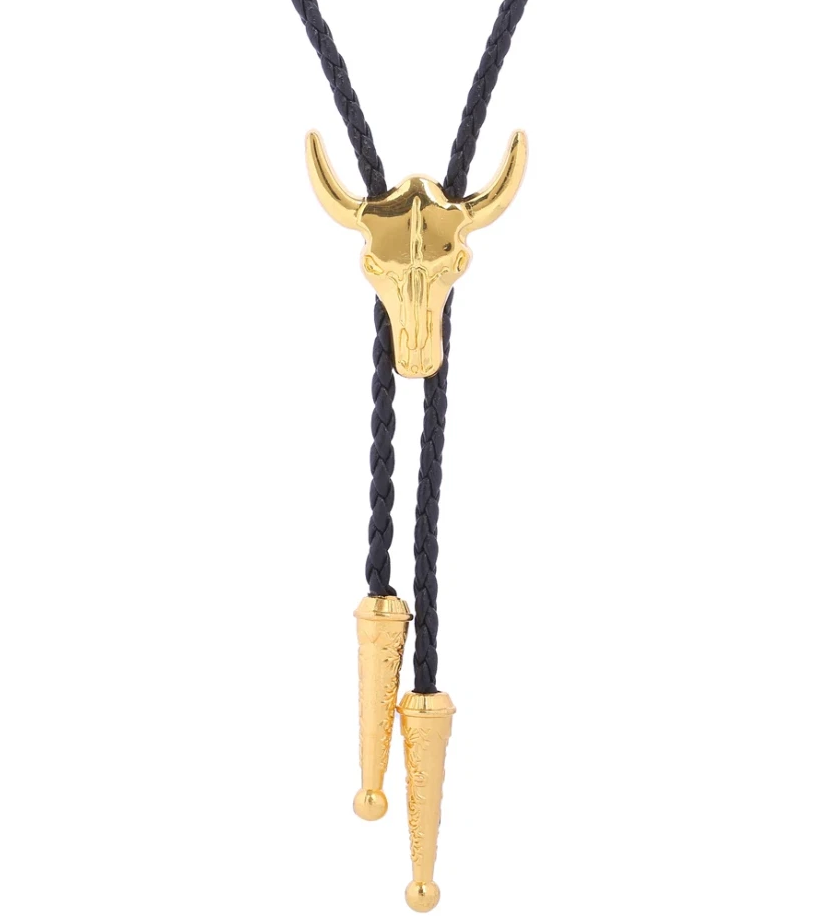 Western Bolo Tie „Golden Longhorn“ – Krawatte Texas Rodeo Indianer Style