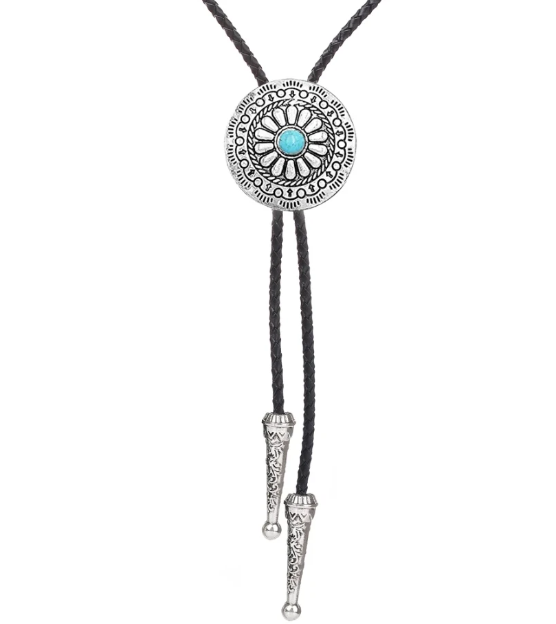 Western Bolo Tie „Turquoise Sun“ – Krawatte Texas Rodeo Indianer Style