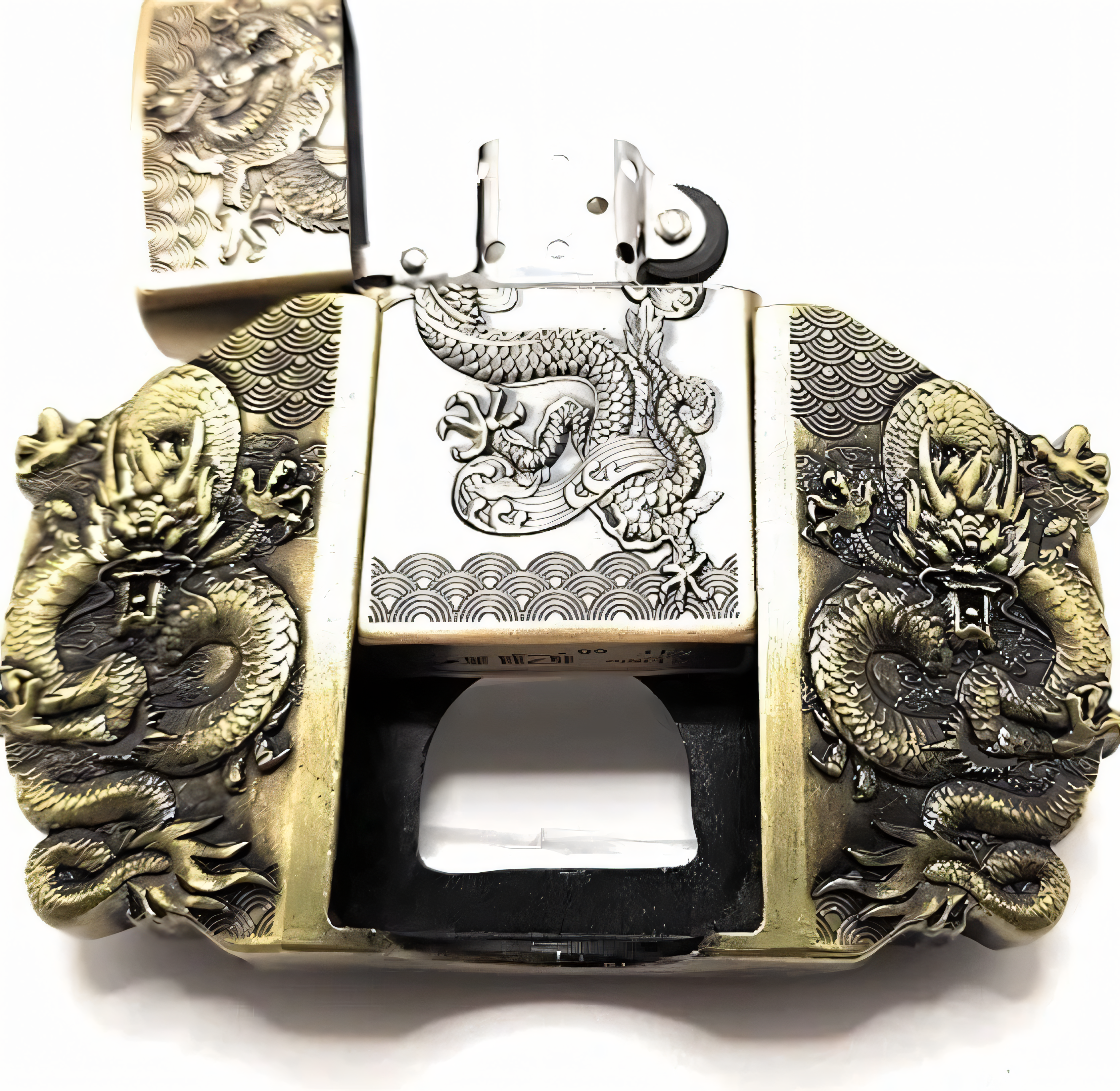 Gürtelschnalle Drache mit Feuerzeug Set für Gürtel bis 4 cm Breite