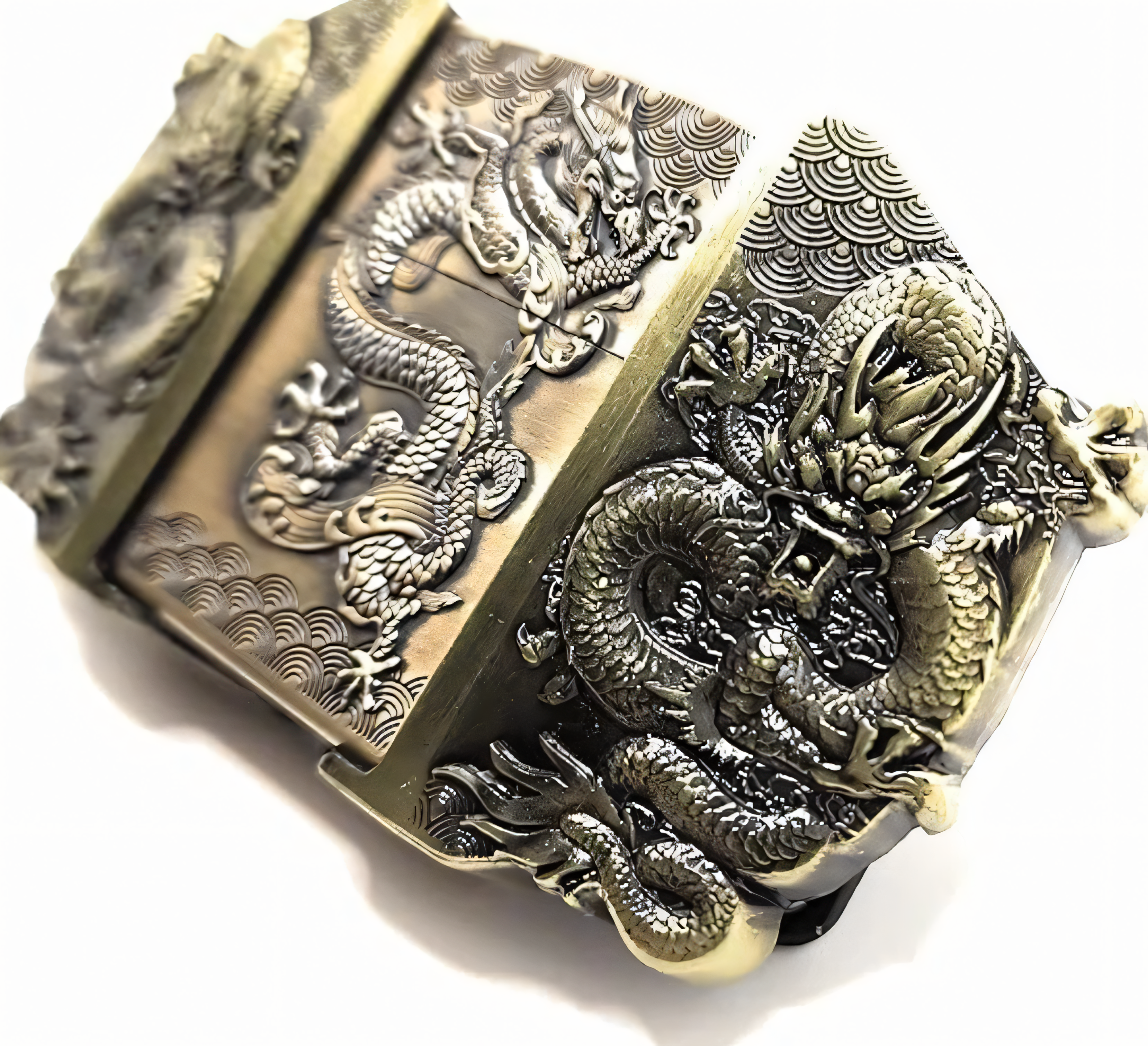 Gürtelschnalle Drache mit Feuerzeug Set für Gürtel bis 4 cm Breite