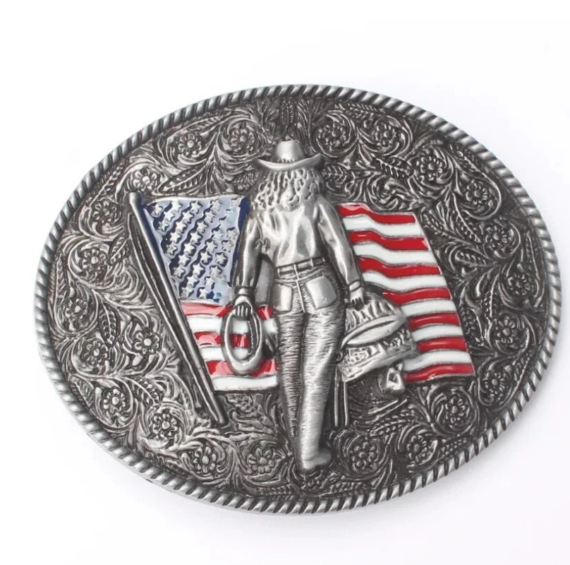 Gürtelschnalle Cowgirl USA Flagge für Gürtel bis 4 cm Breite