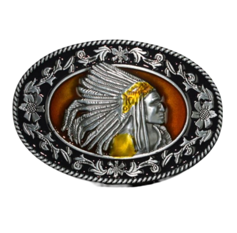 Gürtelschnalle Indianer farbig für Gürtel bis 4 cm Breite