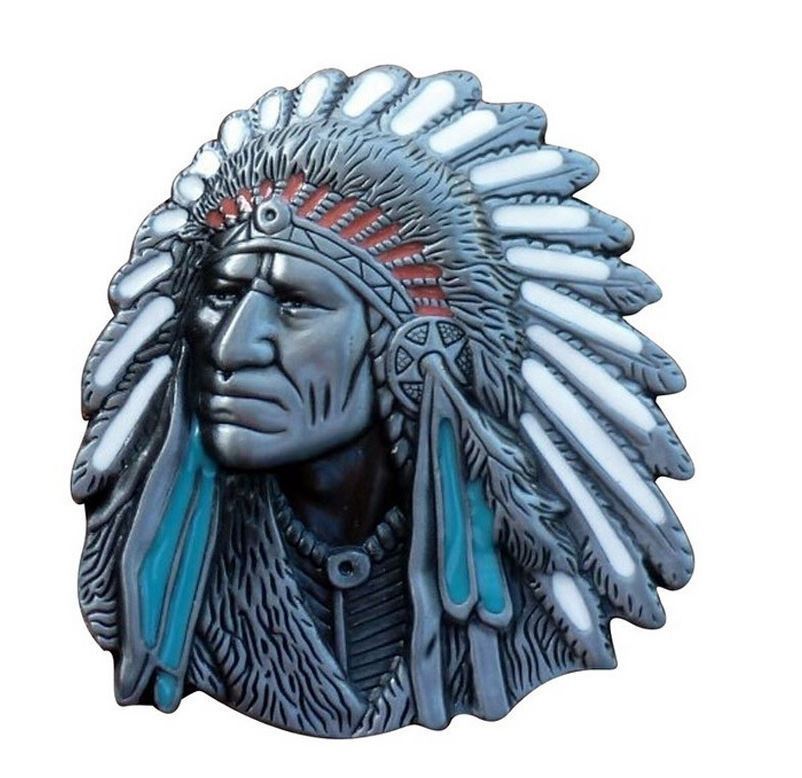 Gürtelschnalle Indianerkopf farbig für Gürtel bis 4 cm Breite