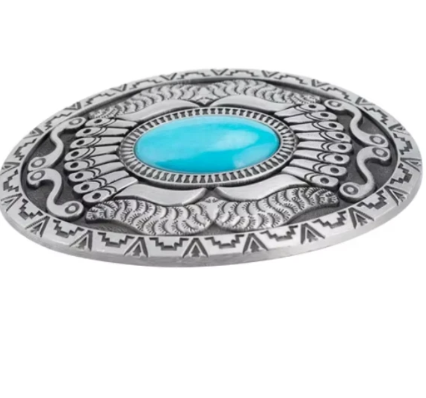 Gürtelschnalle Native Design Türkis-Optik für Gürtel bis 4 cm Breite