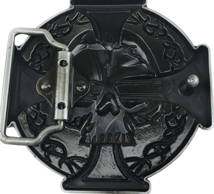 Gürtelschnalle Totenkopf mit rotem Kreuz für Gürtel bis 4 cm Breite