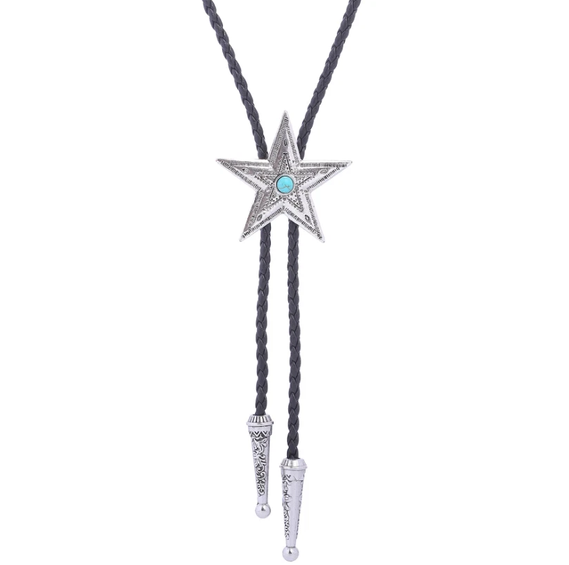 Western Bolo Tie „Silver Lone Star“ – Krawatte Texas Rodeo Indianer Style